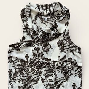 Calvin Klein Cream Brown Abstract Print Sleeveless Cowl Neck High Low Shell Sz S